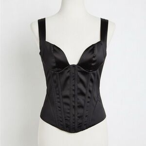 Princess Polly Black Satin Corset Top